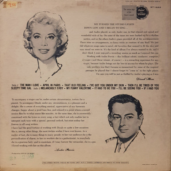 Dinah Shore, André Previn - Dinah Sings, Previn Plays: Songs In A Mid-Night Mood - LP