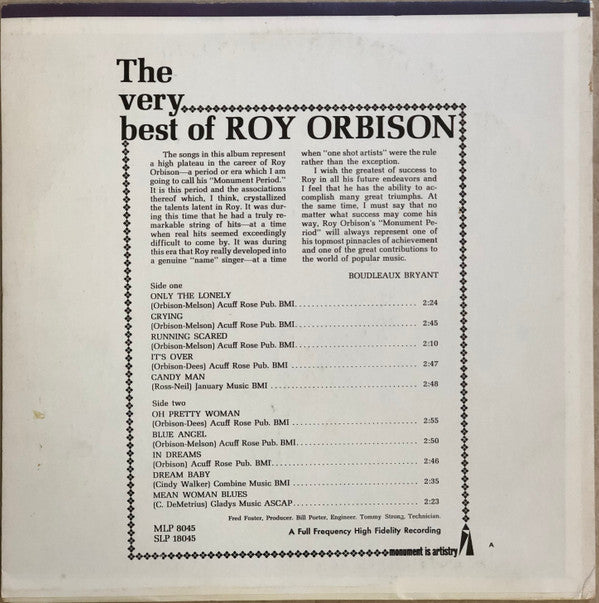Roy Orbison - The Very Best Of Roy Orbison - LP