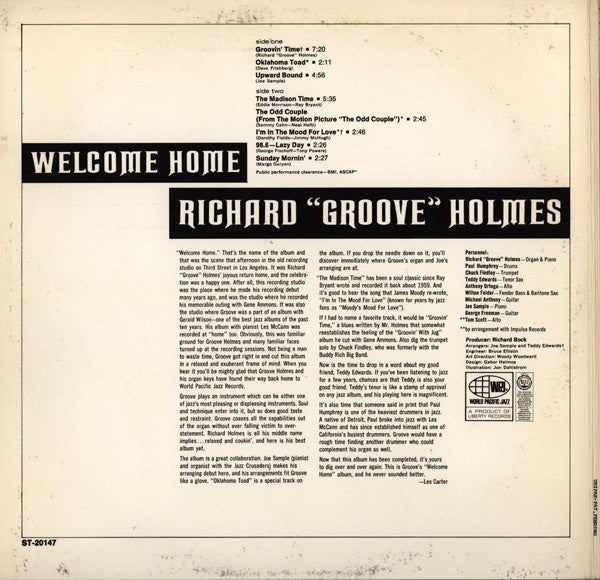 Richard "Groove" Holmes - Welcome Home - LP
