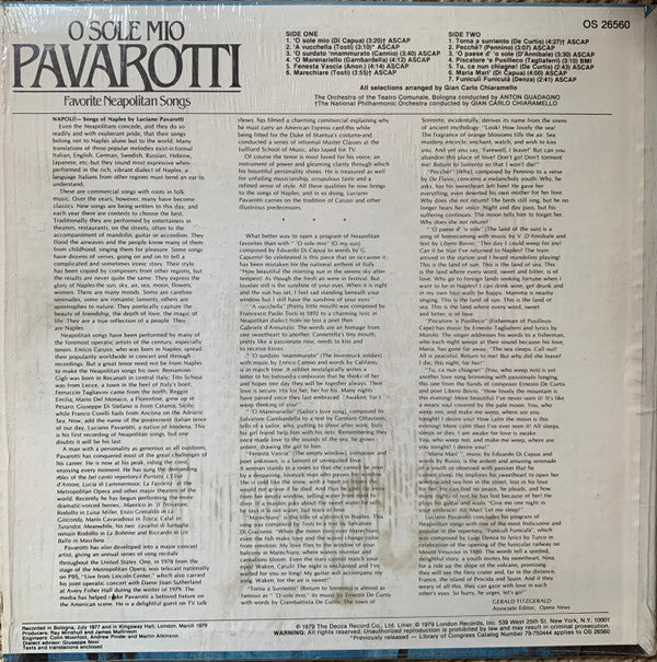 Luciano Pavarotti - O Sole Mio Favorite Neapolitan Songs - LP
