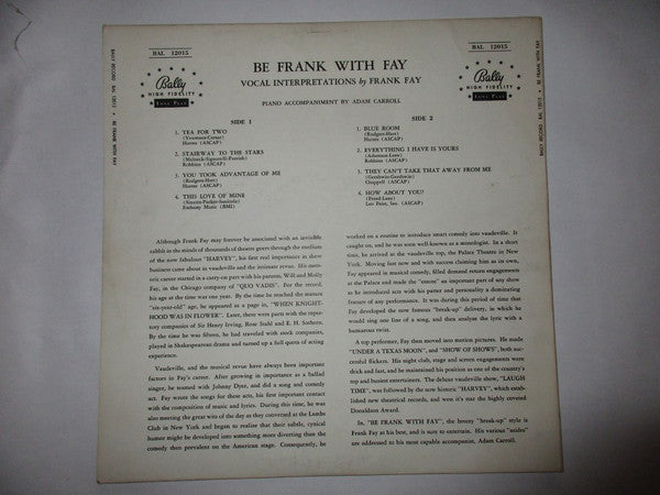 Frank Fay - Be Frank With Fay - LP