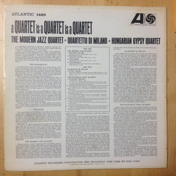 The Modern Jazz Quartet, Quartetto Di Milano, The Hungarian Gypsy Quartet - A Quartet Is A Quartet Is A Quartet - LP