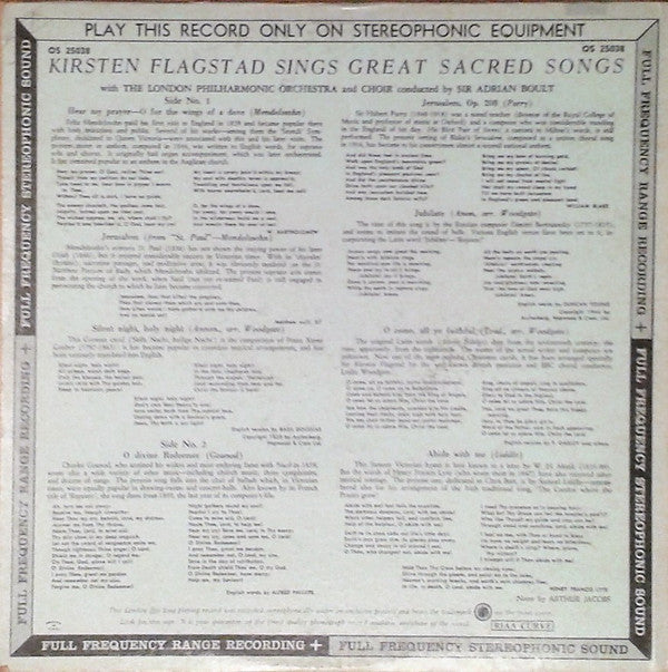 Kirsten Flagstad With The London Philharmonic Orchestra* Conducted By Sir Adrian Boult - Great Sacred Songs - LP