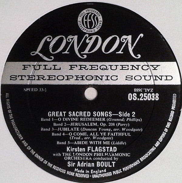 Kirsten Flagstad With The London Philharmonic Orchestra* Conducted By Sir Adrian Boult - Great Sacred Songs - LP