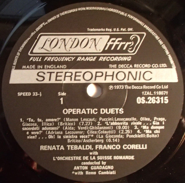 Renata Tebaldi, Franco Corelli, L'Orchestre De La Suisse Romande, Anton Guadagno - Tebaldi and Corelli, Great Opera Duets - LP