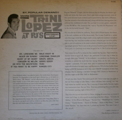 Trini Lopez - By Popular Demand More Trini Lopez At P.J.'s - LP