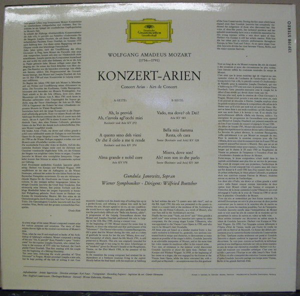 Gundula Janowitz, Wolfgang Amadeus Mozart, Wiener Symphoniker, Wilfried Boettcher - Konzert-Arien von Wolfgang Amadeus Mozart - LP