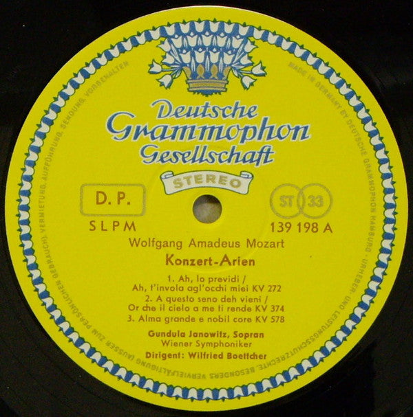 Gundula Janowitz, Wolfgang Amadeus Mozart, Wiener Symphoniker, Wilfried Boettcher - Konzert-Arien von Wolfgang Amadeus Mozart - LP