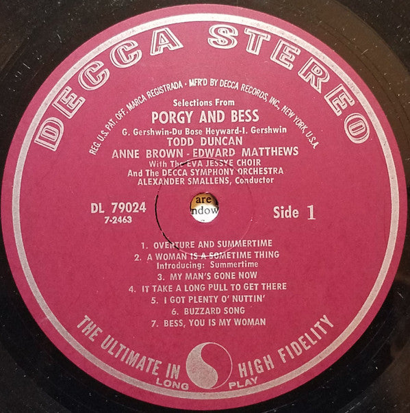 Todd Duncan . Anne Brown, Decca Symphony Orchestra - George Gershwin's Porgy And Bess - LP