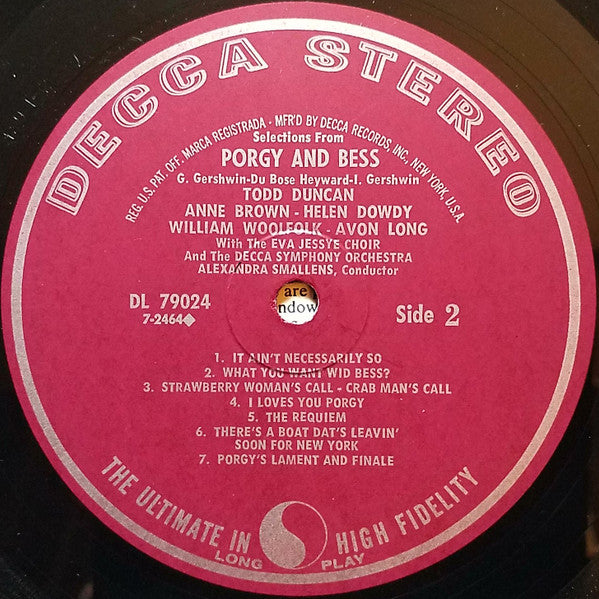 Todd Duncan . Anne Brown, Decca Symphony Orchestra - George Gershwin's Porgy And Bess - LP
