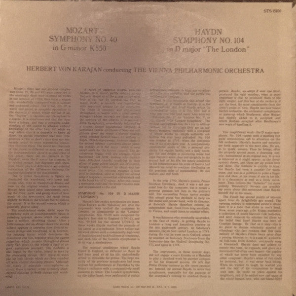 Mozart* / Haydn* - Vienna Philharmonic*, Herbert Von Karajan - Mozart Symphony In G Minor, K. 550 / Haydn Symphony In D Major, No. 104 - LP