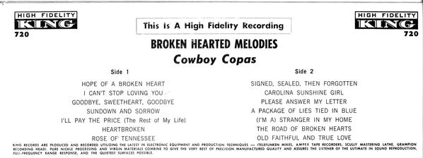 Cowboy Copas - Broken-Hearted Melodies - LP