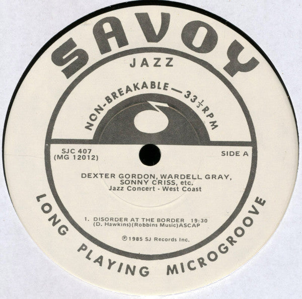 Dexter Gordon, Wardell Gray, Sonny Criss, Hampton Hawes, Barney Kessel, Howard McGhee, Al Killian - Jazz Concert - West Coast - LP