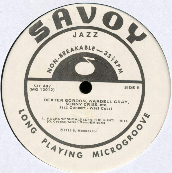 Dexter Gordon, Wardell Gray, Sonny Criss, Hampton Hawes, Barney Kessel, Howard McGhee, Al Killian - Jazz Concert - West Coast - LP