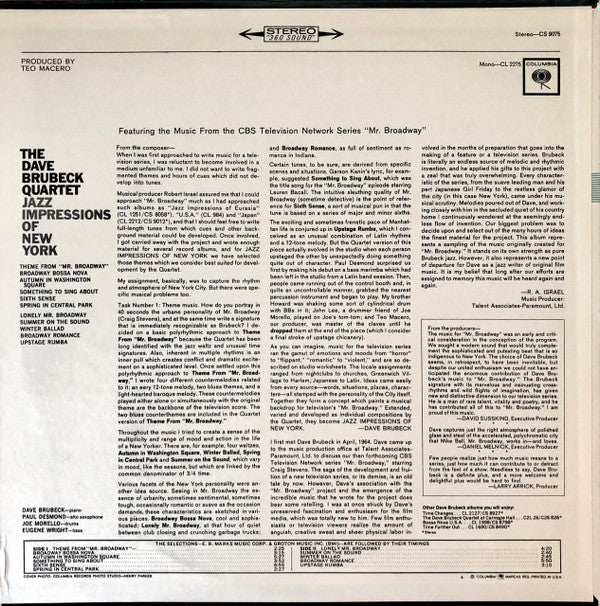 The Dave Brubeck Quartet - Jazz Impressions Of New York - LP
