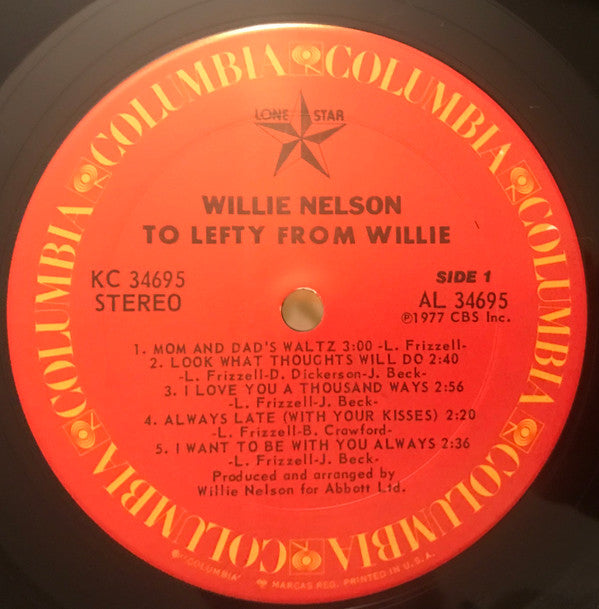 Willie Nelson - To Lefty From Willie - LP