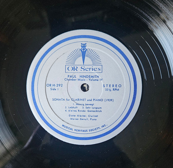 Paul Hindemith, Dieter Klöcker, Werner Genuit / Michael Kühn, Ernst Prappacher / Richard Laugs - Chamber Music • Volume IV (Sonata For Clarinet And Piano / Sonata For Oboe And Piano / Sonata For Bassoon And Piano) - LP