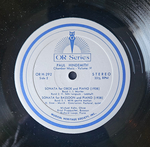 Paul Hindemith, Dieter Klöcker, Werner Genuit / Michael Kühn, Ernst Prappacher / Richard Laugs - Chamber Music • Volume IV (Sonata For Clarinet And Piano / Sonata For Oboe And Piano / Sonata For Bassoon And Piano) - LP