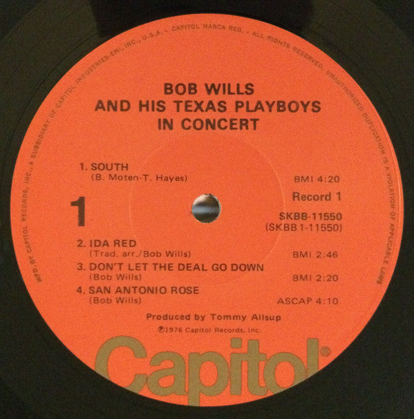 Bob Wills & His Texas Playboys - In Concert - LP