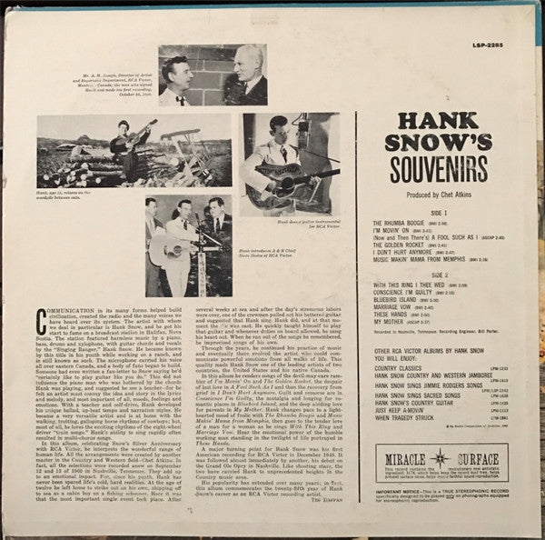Hank Snow - Hank Snow's Souvenirs - LP