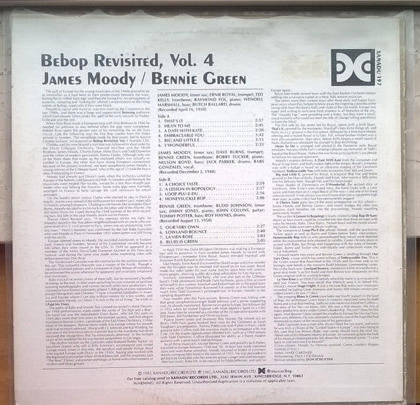 James Moody / Bennie Green - Bebop Revisited, Vol. 4 - LP