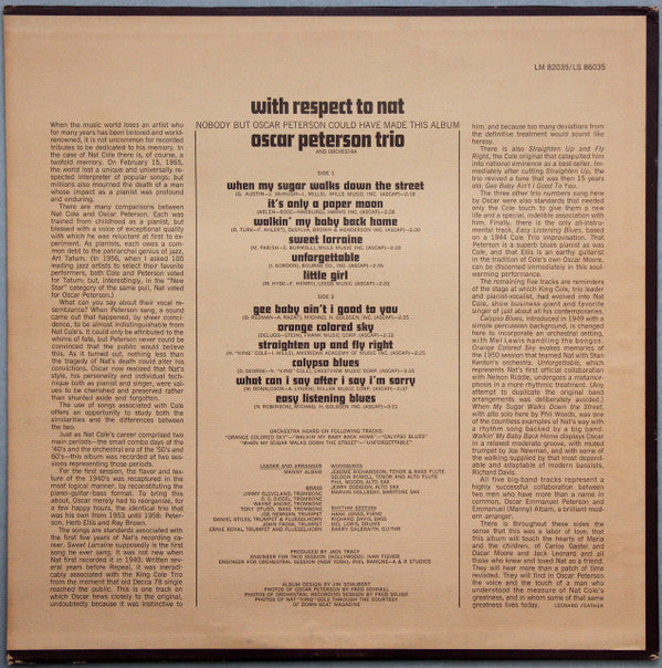 The Oscar Peterson Trio - With Respect To Nat - LP