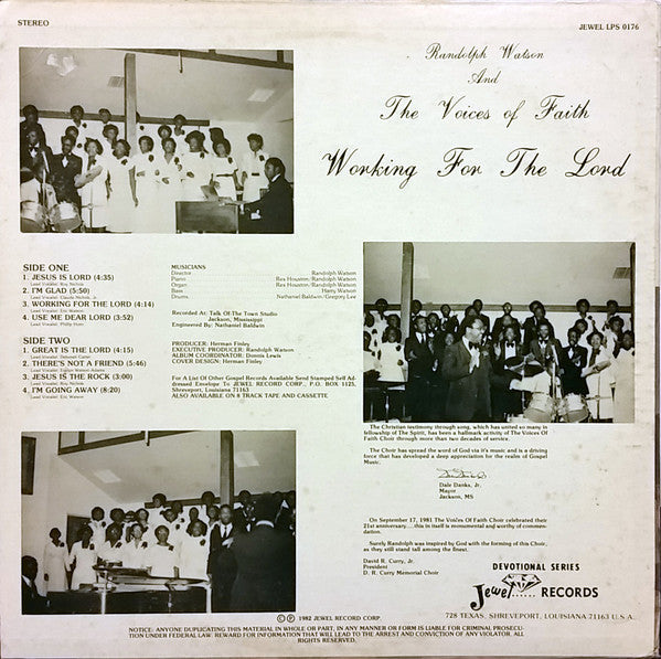 Randolph Watson And The Voices Of Faith* - Working For The Lord - LP
