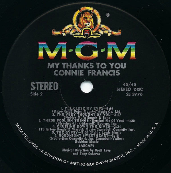 Connie Francis - My Thanks To You - LP