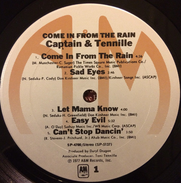 Captain And Tennille - Come In From The Rain - LP
