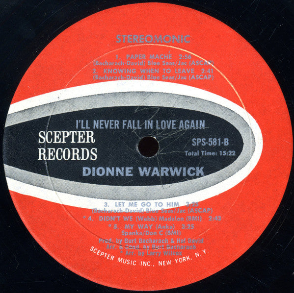 Dionne Warwick - I'll Never Fall In Love Again - LP