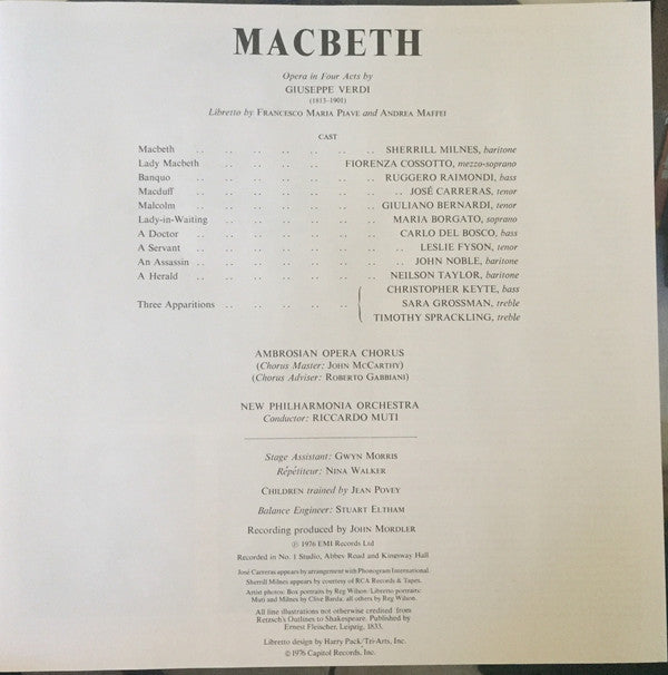 Giuseppe Verdi - Sherrill Milnes, Fiorenza Cossotto, José Carreras, Ruggero Raimondi, Riccardo Muti, The Ambrosian Opera Chorus - Macbeth - LP