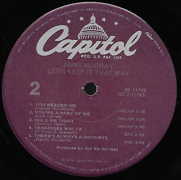 Anne Murray - Let's Keep It That Way - LP