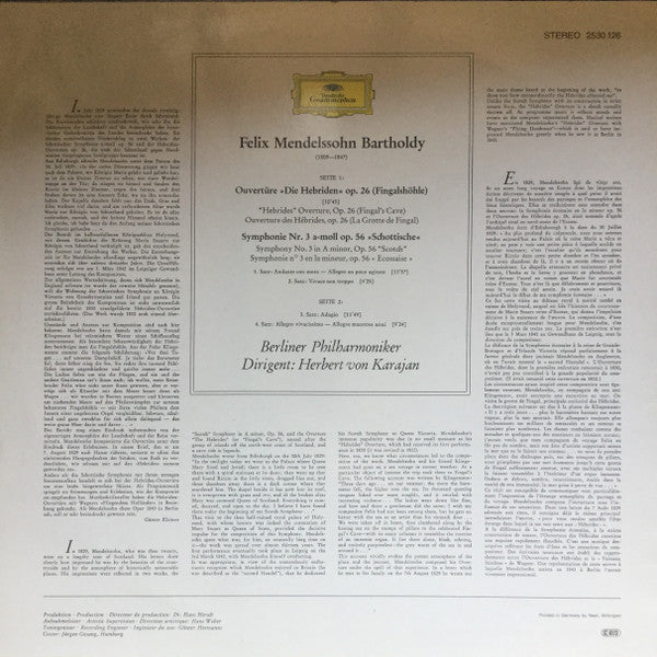 Mendelssohn Bartholdy* - Berliner Philharmoniker • Herbert von Karajan - Symphonie Nr. 3 »Schottische« / Hebriden-Ouvertüre - LP