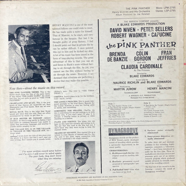 Henry Mancini - The Pink Panther (Music From The Film Score) - LP