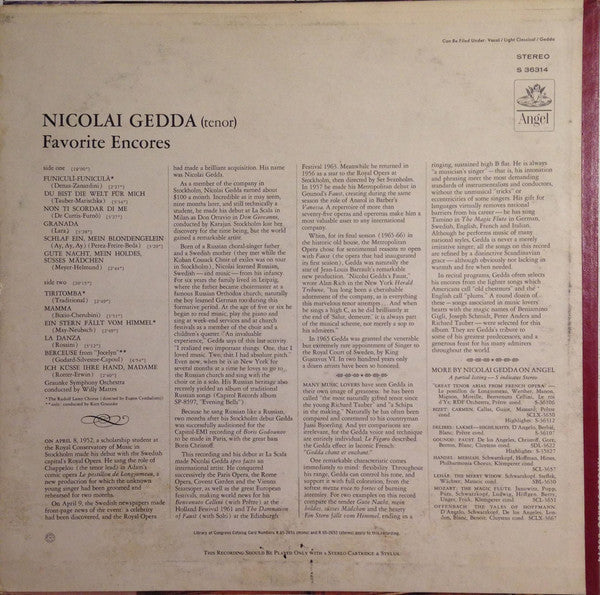 Nicolai Gedda - Favorite Encores - LP