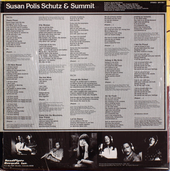 Susan Polis Schutz & Summit  - Come Into The Mountains, Dear Friend - LP