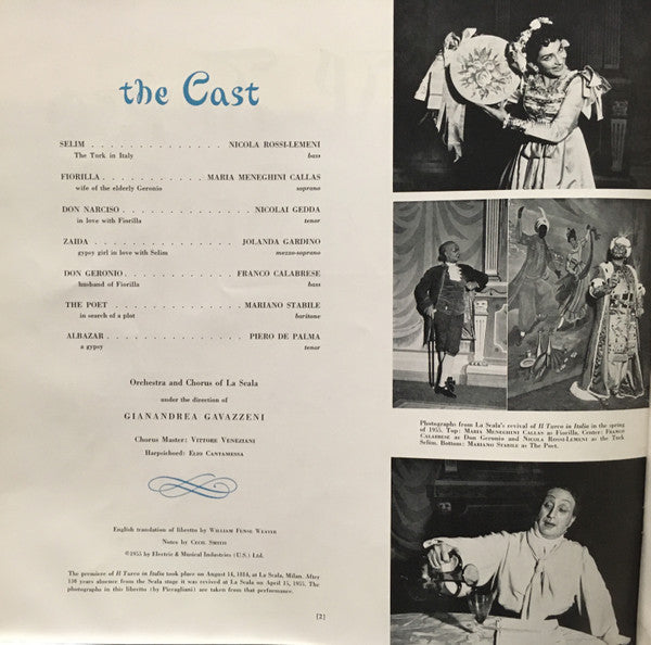 Rossini* - Maria Callas, Nicolai Gedda, Nicola Rossi-Lemeni, Jolanda Gardino, Franco Calabrese, Mariano Stabile, Coro* E Orchestra Del Teatro Alla Scala, Gianandrea Gavazzeni - Il Turco In Italia - LP