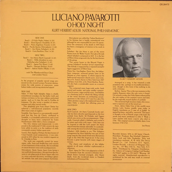 Luciano Pavarotti, National Philharmonic*, Kurt Herbert Adler - O Holy Night - LP