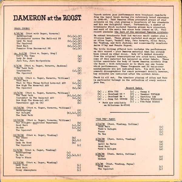 Tadd Dameron - Ultimate Tadd Dameron Vol.3 Royal Roost Nights Added Attraction Anita O'Day - LP