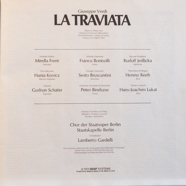 Giuseppe Verdi, Mirella Freni, Franco Bonisolli, Sesto Bruscantini, Staatskapelle Berlin, Lamberto Gardelli - La Traviata - LP
