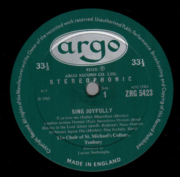 The Choir Of St Michael's College, Tenbury Directed By Lucian Nethsingha - Sing Joyfully - LP