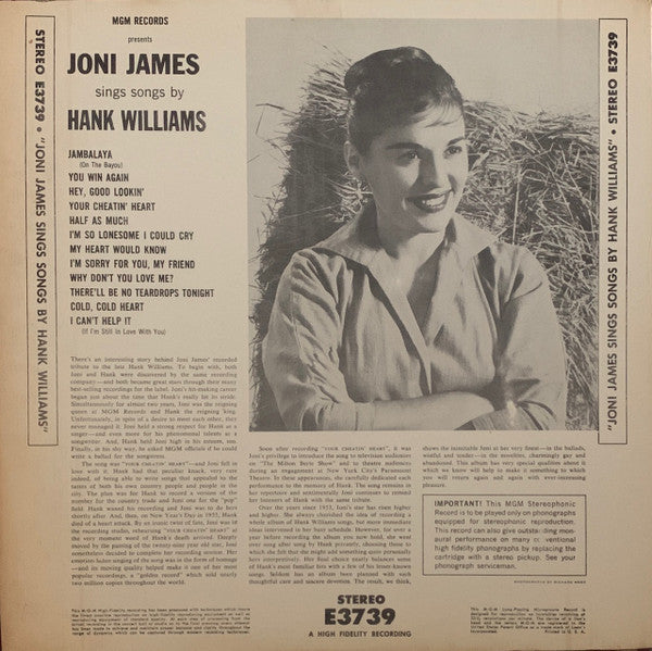 Joni James - Joni James Sings Songs Of Hank Williams - LP