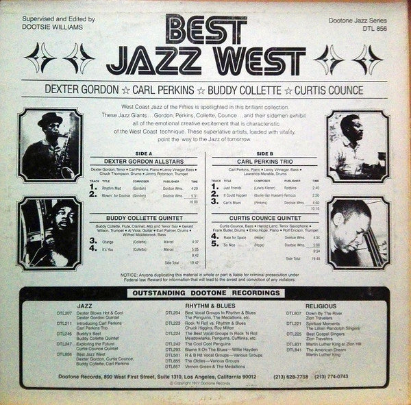 Dexter Gordon, Carl Perkins , Buddy Collette, Curtis Counce - Best Jazz West - LP