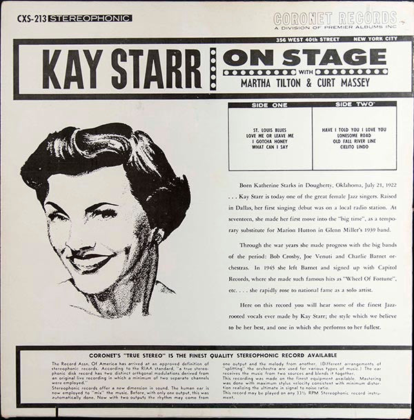 Kay Starr, Martha Tilton, Curt Massey - On Stage - LP