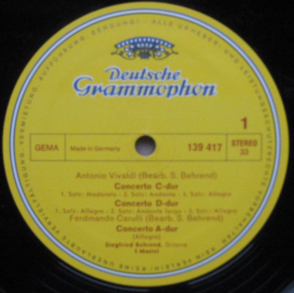 Siegfried Behrend, Antonio Vivaldi, Ferdinando Carulli, Mauro Giuliani  - Altitalienische Gitarrenkonzerte - LP