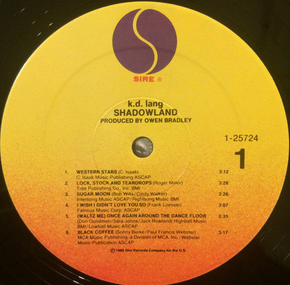 k.d. lang - Shadowland (The Owen Bradley Sessions) - LP