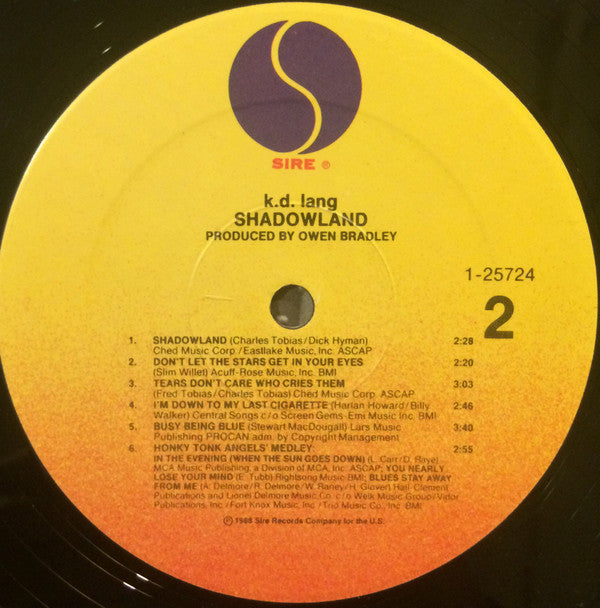 k.d. lang - Shadowland (The Owen Bradley Sessions) - LP