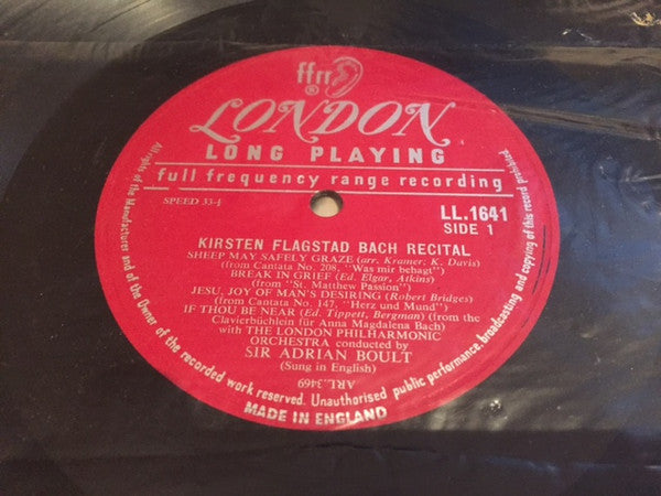 Kirsten Flagstad, The London Philharmonic Orchestra* Conducted By Sir Adrian Boult - Bach And Handel Recital - LP