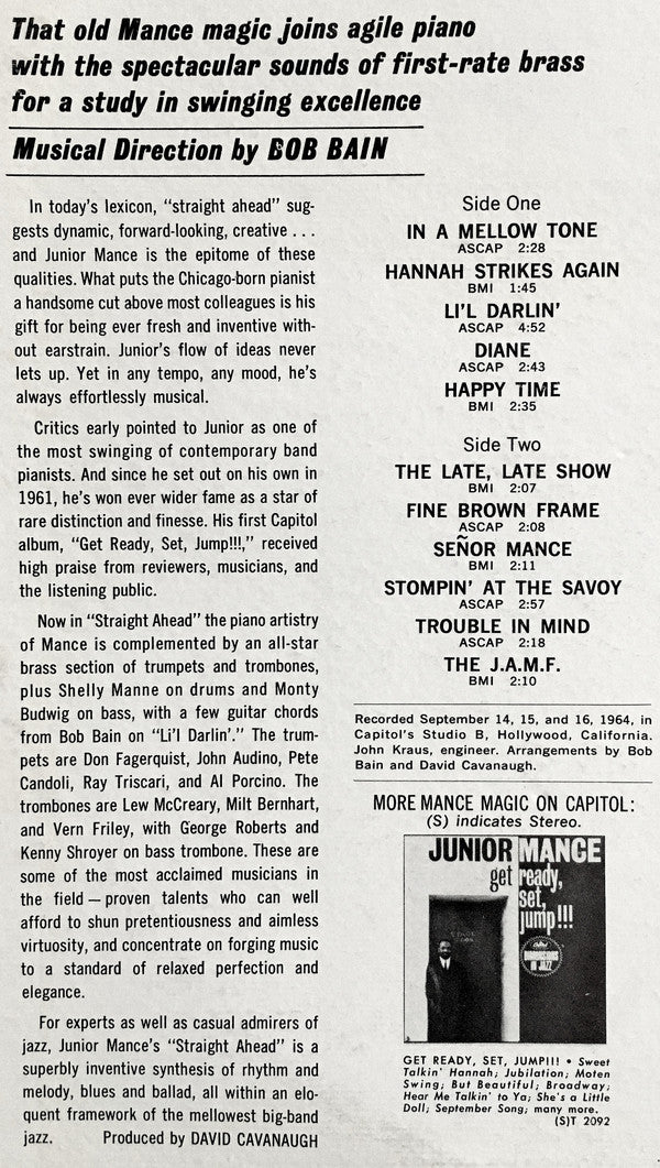 Junior Mance - Straight Ahead! - LP