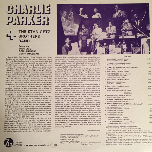 Charlie Parker - At the Apollo Theatre and St. Nick's Arena + The Stan Getz Brothers Band - LP